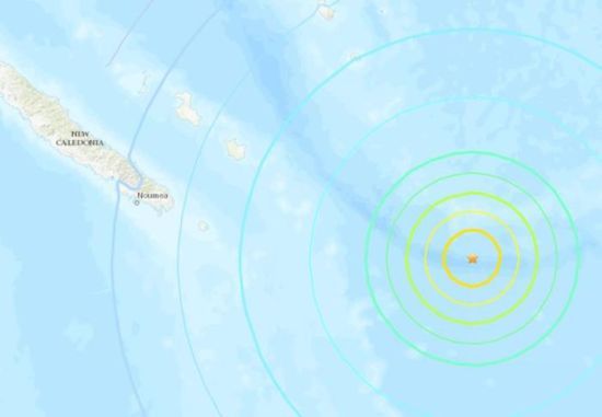 新喀里多尼亞洛亞蒂群島東南海域發(fā)生7.7級(jí)地震。(圖片來源：美國地質(zhì)勘探局網(wǎng)站截圖)