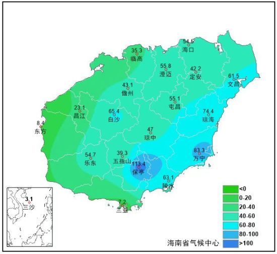 2021年4月1日至4月26日海南省各地最大日降水量分布圖。(單位：毫米)