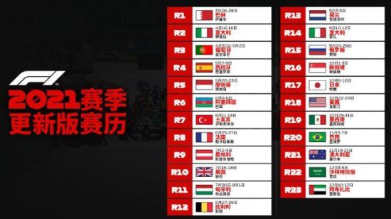 更新后的F1賽歷。圖片來源：F1官方微信