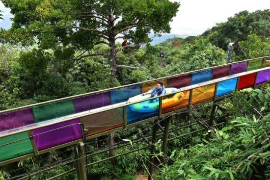 國(guó)慶黃金周期間，游客在三亞亞龍灣熱帶天堂森林旅游區(qū)樂(lè)享假期的美好時(shí)光。黃慶優(yōu)攝